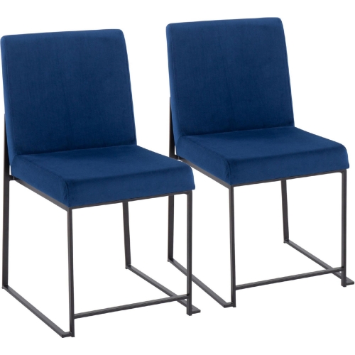 High Back Fuji Dining Chair in Blue Velvet & Black Steel (Set of 2)